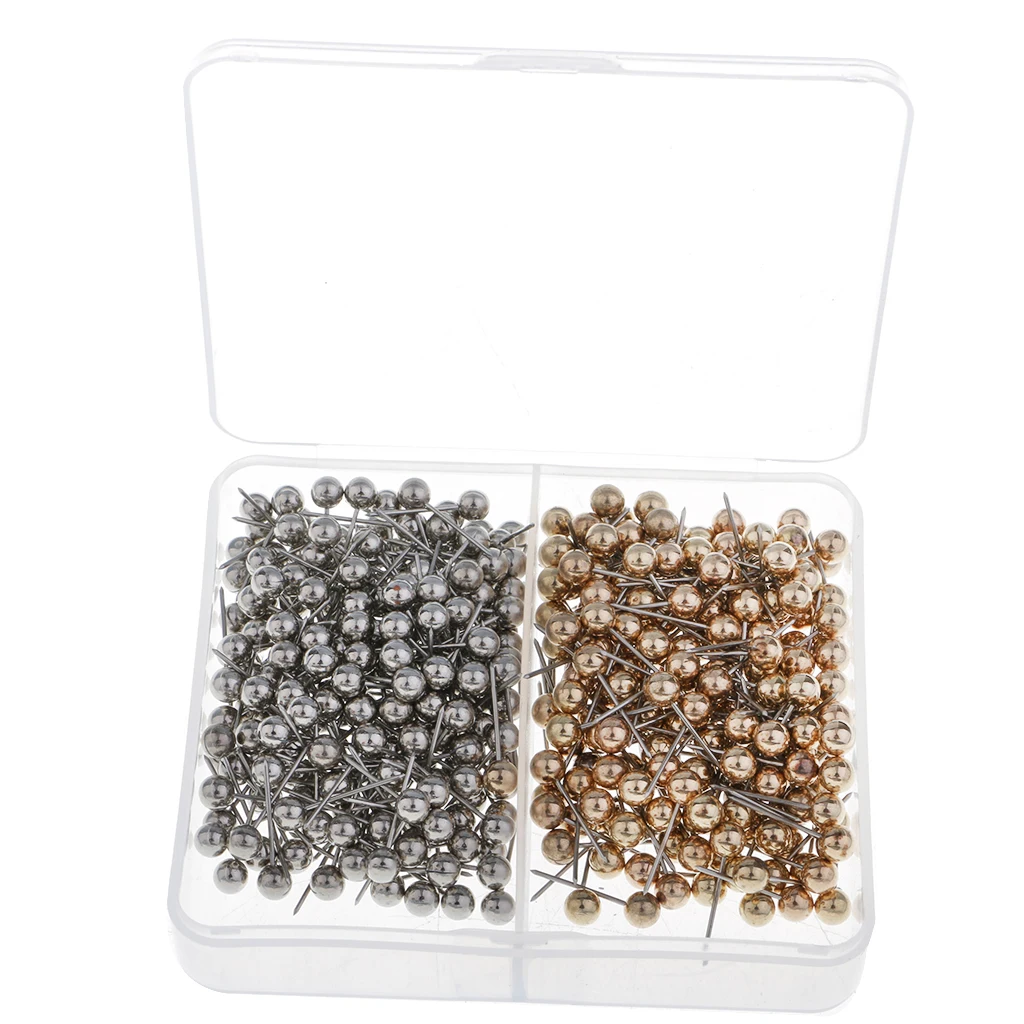 400 Pcs Shiny Silver Gold Map Tacks Push Pins Plastic Head With Steel Points