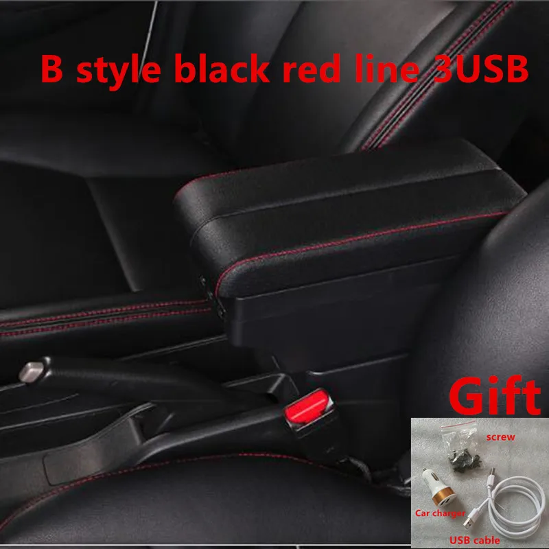 For Nissan Note armrest box USB Charging heighten Double layer - Название цвета: B black red line