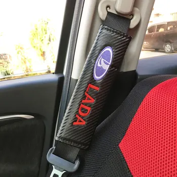 

Pair Car Seat Belts Covers Padding Carbon Fiber Belt Shoulder Sleeve For lada niva kalina priora granta largus vaz samara 2110