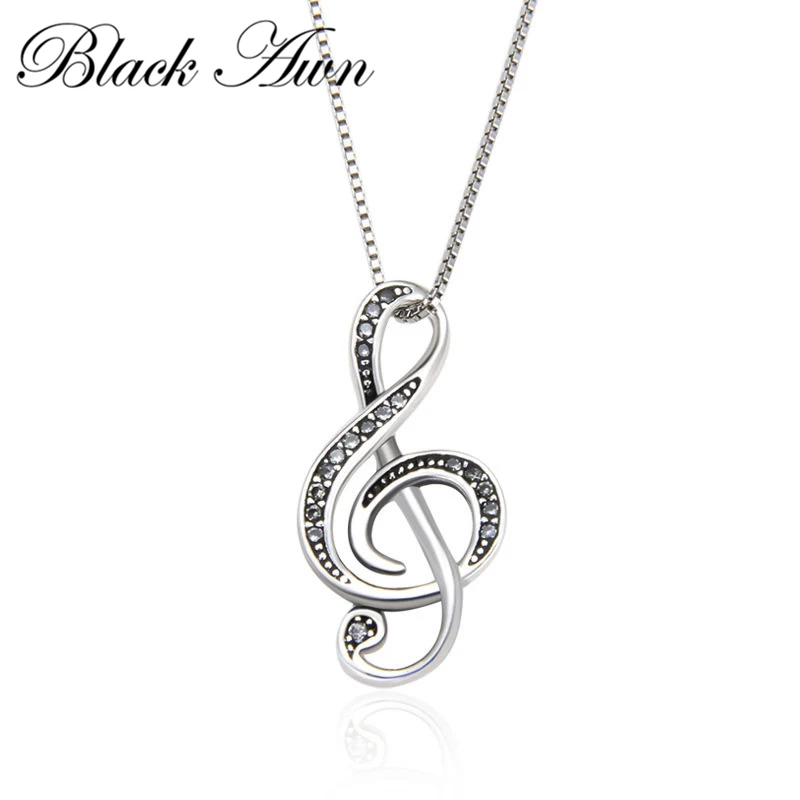 Черные серебряные ювелирные изделия AWN ожерелье с музыкальной нотой для женщин