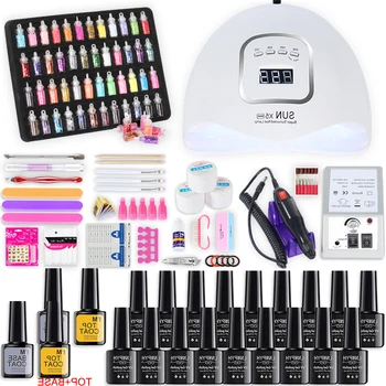 

Nail set and Nails Art Decorations for Nail Dryer 10/12/18 Colors Gel Nail Polish Kit Electric Nail Drill Machine Manicure Set