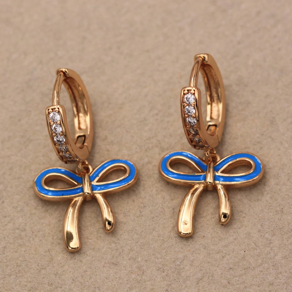 Висячие синие серьги-капли белые медные серьги с золотым кубическим цирконием