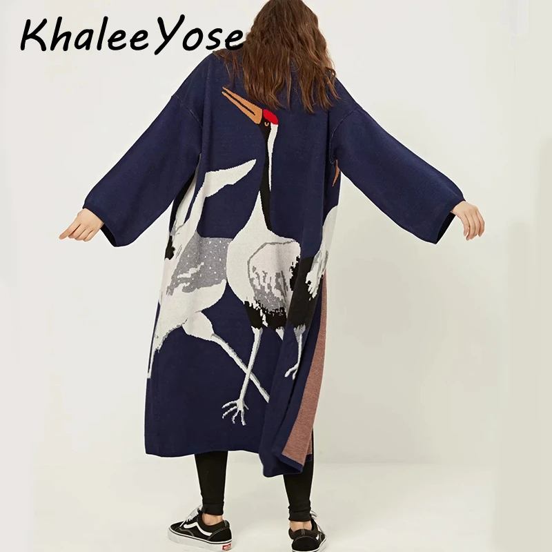 KHALEE YOSE длинный кардиган свитера толстый Wram осень зима пальто женское кимоно джемпер винтажный вязаный кран Тренч штормовка
