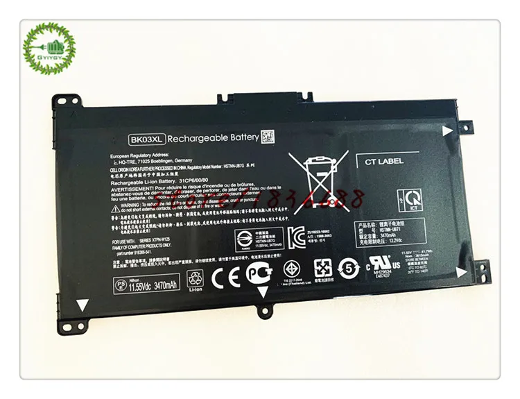 GYIYGY 11.55V 41.7WH BK03041XL BK03XL TPN-W125 Laptop Battery For HP Pavilion 14-ba001ns x360 14-ba000 | Компьютеры и офис