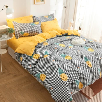 

Black and white small square with pineapple Bedding set flat sheet, pillowcase&duvet cover 2/3/4/5PCS Bedding set