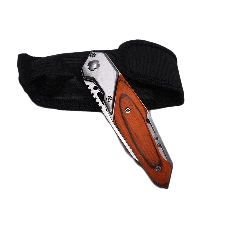 Складной карманный нож тактический для выживания с деревянной ручкой походные