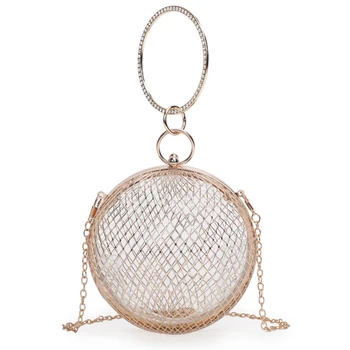 

Creative Lady Handbag Hollow Mesh Round Sling Bag Designer Party Clutch Women Purse Metal Chain Shoulder Female Crossbody-bag