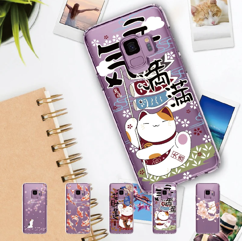 Мягкий ТПУ тонкий защитный прозрачный чехол Koi Fish Cherry Blossom Lucky Cat для Samsung Galaxy Note 8 9 10