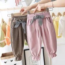 Модные весенне-осенние милые штаны для маленьких девочек повседневные штаны с бантом одежда для малышей длинные штаны принцессы