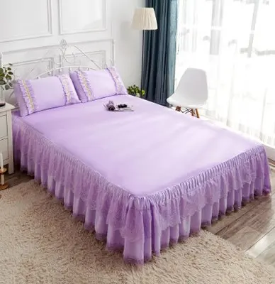 Bedding 1 piece set new lace bed cover fashion bed skirt thick sheets 2 pillowcase / double bed single bed dust ruffle 5 colors - Цвет: A 5purple