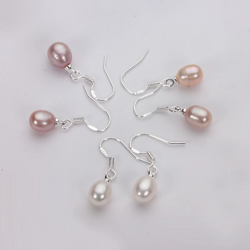 

Wholesale 100pairs/lot Hot Cheap 7-8mm Big Real Freshwater Pearl Earrings Silver Plated Drop Earrings Nice Party Wedding Gift