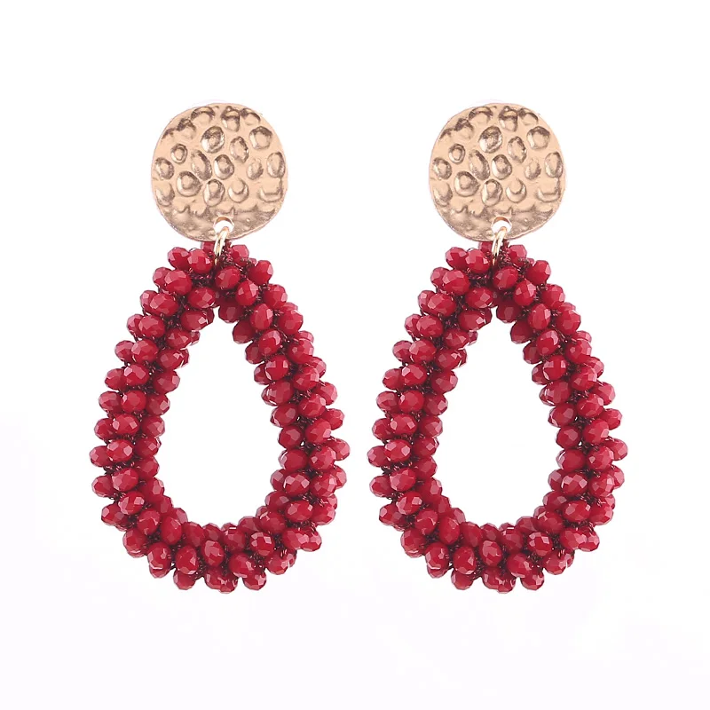 Sehuoran Boho Oorbellen Ручной работы Бусины бахромой Висячие серьги для женщин этнические синие Висячие яркие серьги украшения вечерние - Окраска металла: E1245 Dark Red