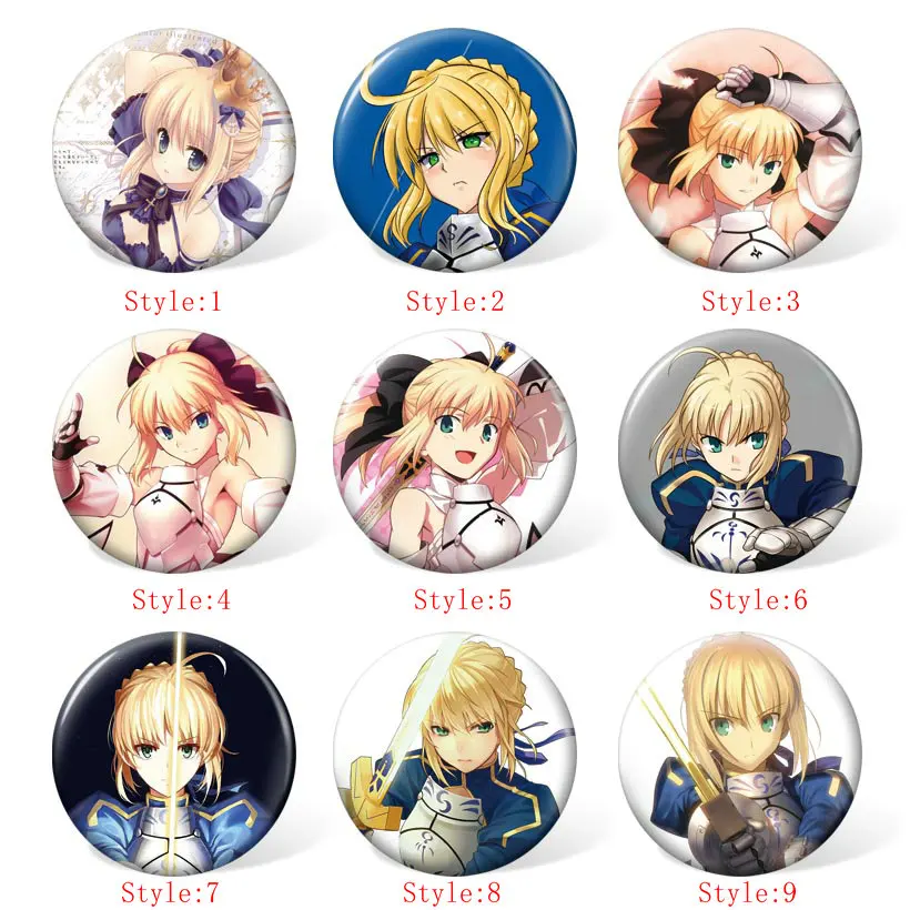 

58MM Fate stay night Anime Cosplay Badge Cartoon Brooches Pins Collection bags Badges for Backpacks Clothes