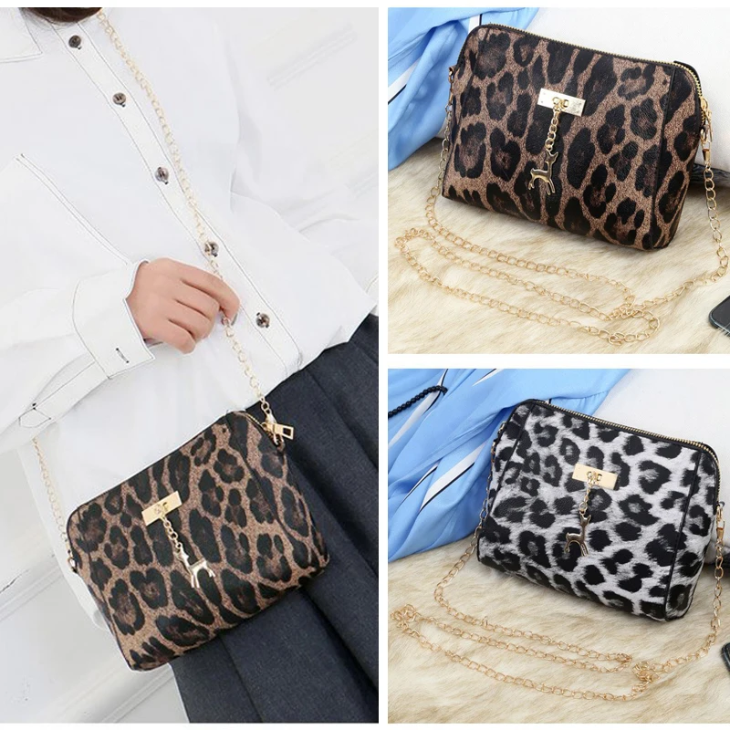Small Cross Over Body Bag Ladies Shoulder Handbag Purse Women Messenger Satchel Fashion PU Waterproof Leopard Travel Crossbody