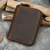 Retro Men's Short Wallet Vintage Cow  Leather Vertical Thin Male Zipper Square Credit Card Holder Small Money Purse Women wallet 2