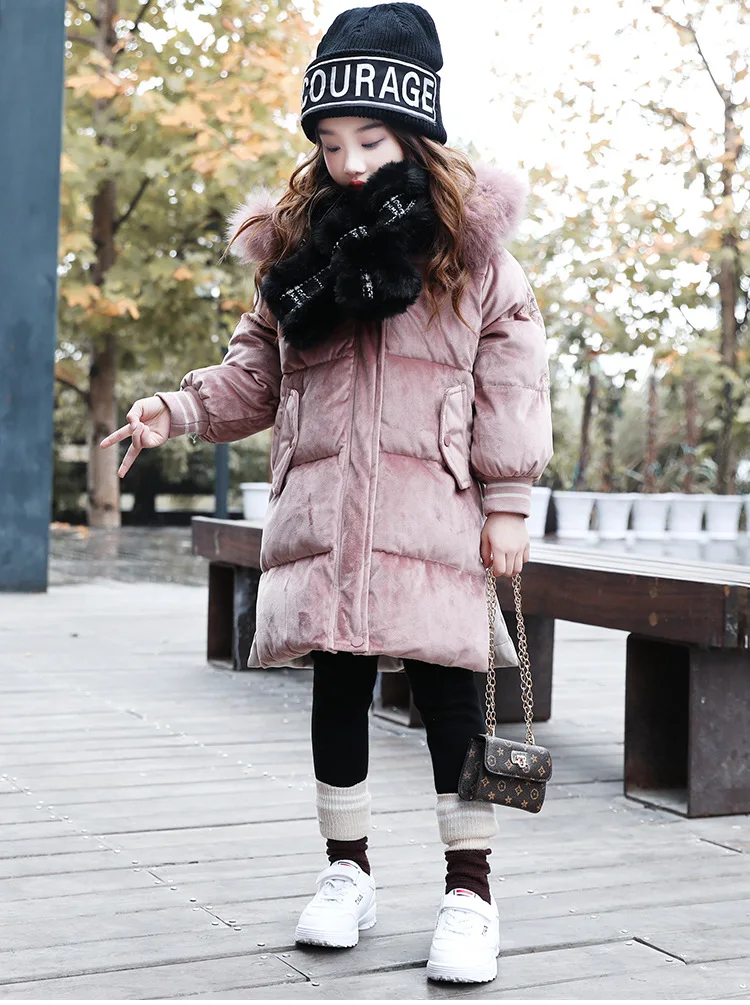 Children's Wear Fall Winter Girls'Cotton-padded Jacket kids clothes Outerwears Parkas 4-13years long Snow Wear coat 362