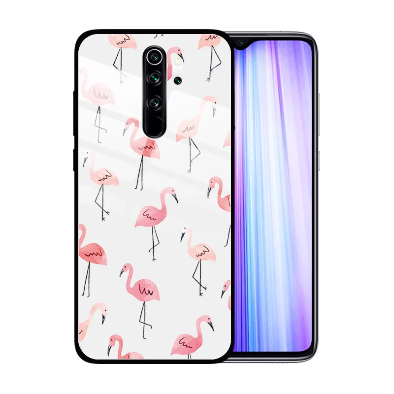 

Case For Xiaomi Redmi Note 8 Pro Note 7 6 K20 K30 7A 8A Flamingo Pattern Tempered Glass Soft TPU Back Cover Cases