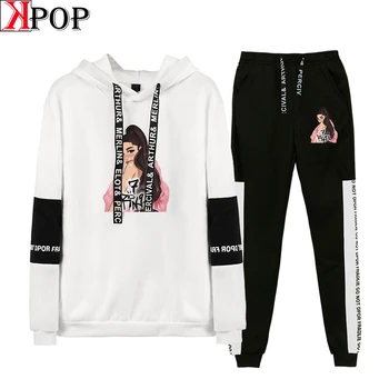 

Ariana Grande sports wear for women gym 2 Piece Set Women Hip Hop Hoodies Sweatshirts Fashion Cool Hooded Casual Sport Suit