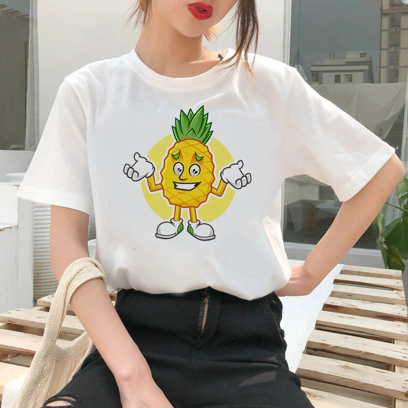 Women's T-shirt Cartoon pineapple Print T-shirt Clothes White TShirt Harajuku Graphic T-shirt Fashion Landscape T-shirt Female