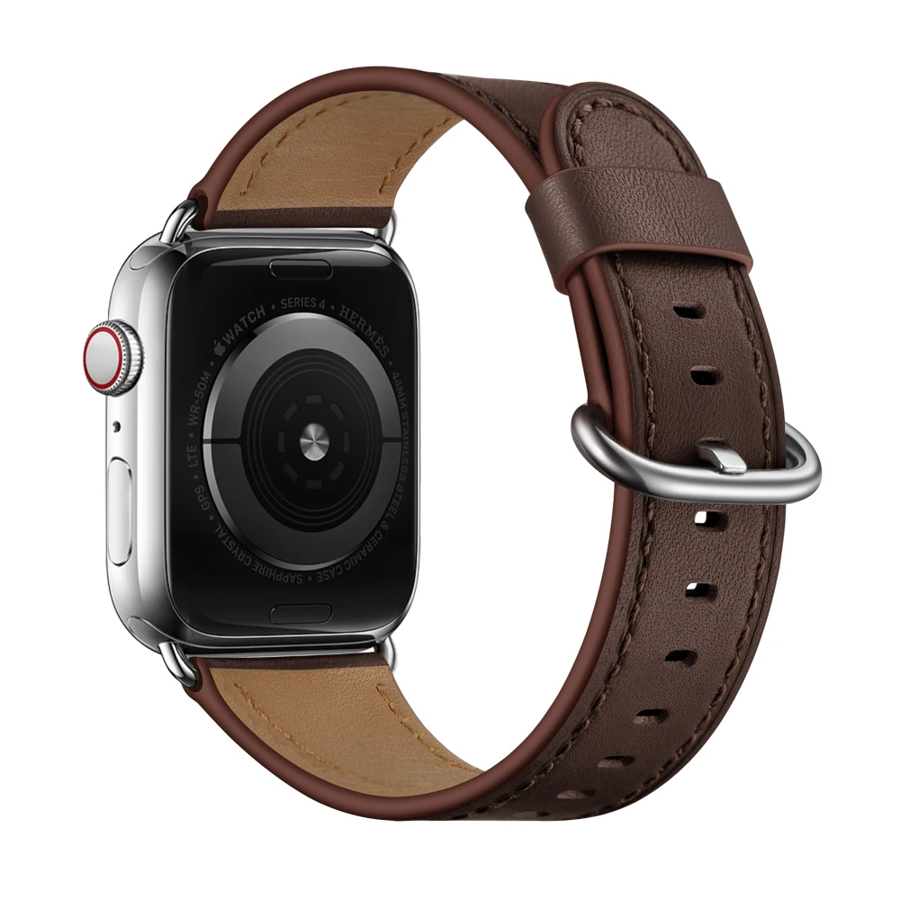 Совместим с Apple Watch series 5 4, ремешок из натуральной кожи 40 мм, 44 мм, ремешок для часов, браслет для iwatch 38 мм, 42 мм, ремешок на запястье - Цвет ремешка: chocolate brown