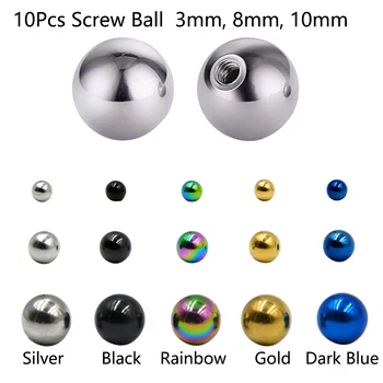 10 Pieces Mix Colors Stainless Steel Replacement Balls Body Jewelry Piercing Barbell Parts 16G 14G Ball Top Bead Accessory