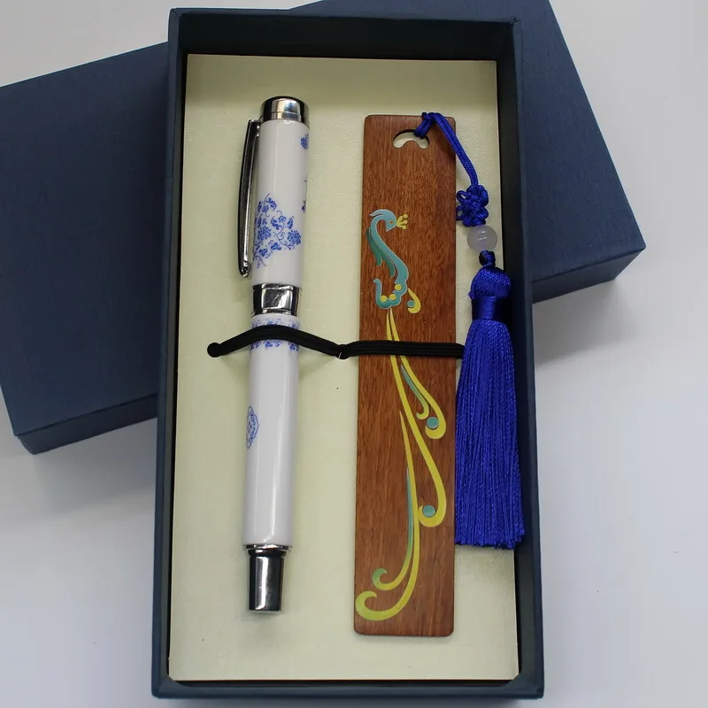 

Handmade Coloured Drawing Ebony Bookmark Business Gift Chinese-style Tassels Gift Mahogany Stationery Blue And White Porcelain P