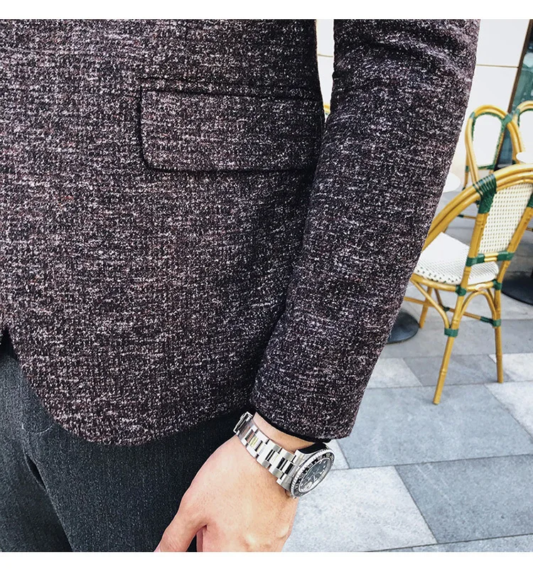 Мужской твидовый Блейзер Осень зима блейзер masculino slim fit повседневные мужские спортивные пиджаки hombre invierno ho Мужской Блейзер черный синий коричневый