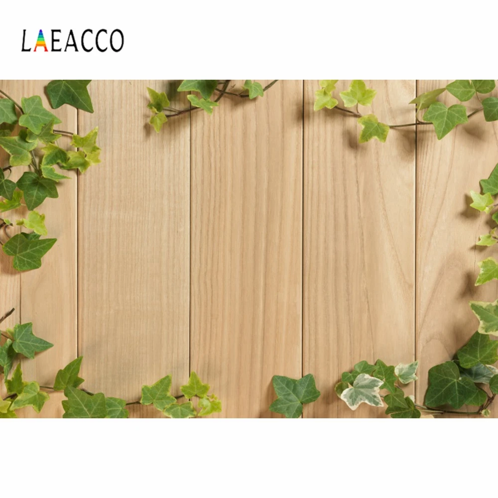 

Laeacco Wooden Board Green Leaves Photography Background Customized Portrait Photocall Photographic Backdrop For Photo Studio