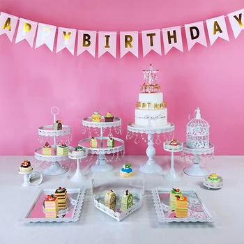 

White mirror wedding cake stand set Desserts display rack birthday arrangement cupcake stand cake decorating tools