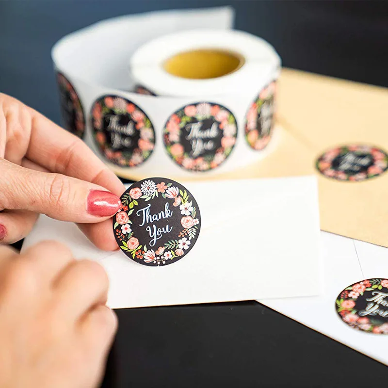 

2.5cm Round Sealing Sticker Thank You Sticker Floral Pattern Baking Label Gift Handmade Crafts Decoration.ã€‚