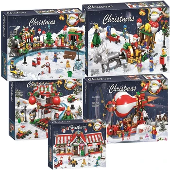

2018 New Christmas Sets Village Train Hot Air Balloon Compatible Lepining Model Building Blocks Bricks Kids Toys Gift No Box