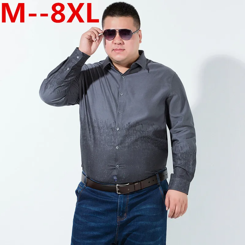 Мужская Однотонная рубашка с длинным рукавом размеры до 6XL | одежда