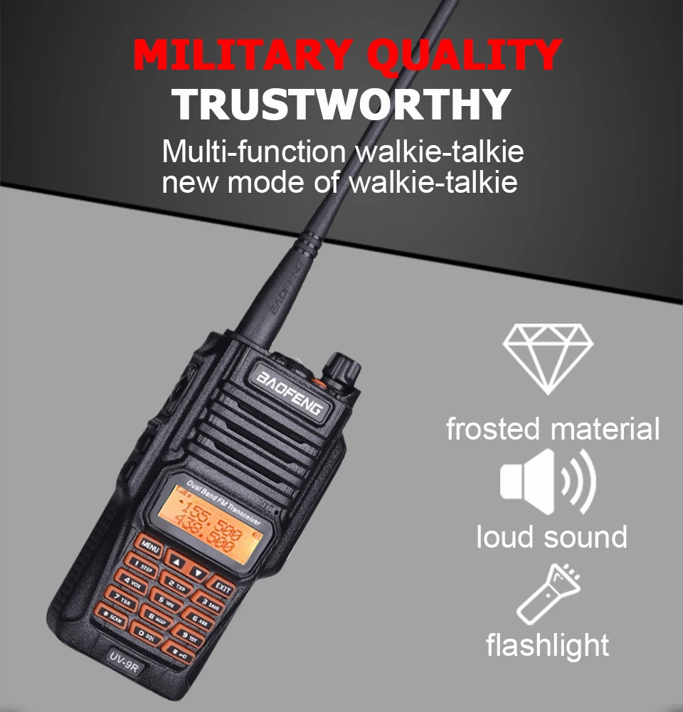 Baofeng UV-9R 8 Вт Высокая мощность IP67 PTT водонепроницаемый Walkie Talkie 10 км UV 9R Woki Toki двухстороннее радио Ham CB радио коммуникатор UV9R