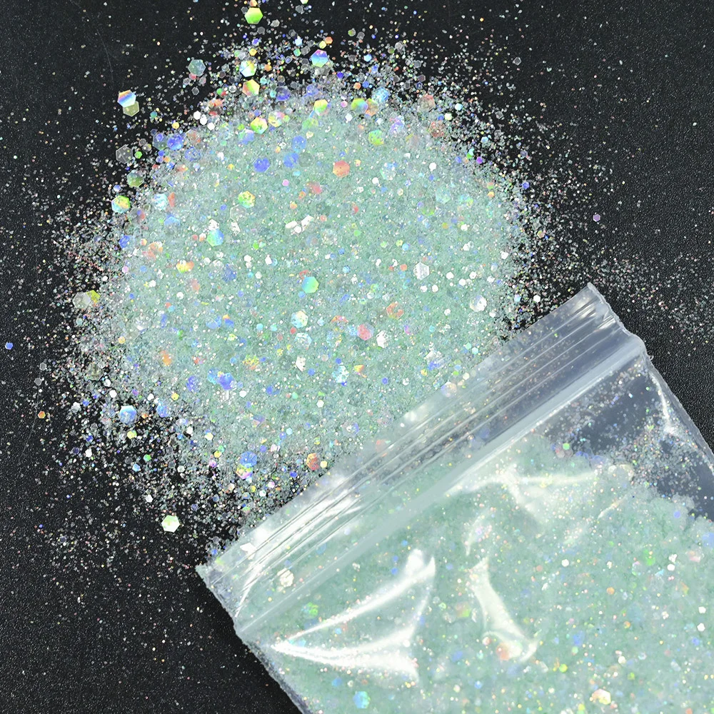 50g Chunky Glitter Holographic Iridescent Opal Fairy Drops Nail Art Unicorn Cosmetic Mixed Hexagon Sequins Manicure Glitter  &*&