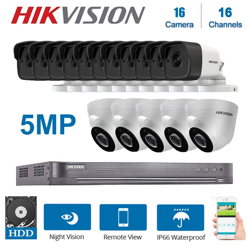 

Hikvision English 16 Channel DS-7216HUHI-K2 DVR Video Surveillance and Mixed 16 Piece 5MP 4 in 1 Night Vision Kit