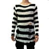 Punk Gothic Cool Male Striped Long Sweater Man Stretch Thin Pullover Broken Sweaters Hollow Out Slit Spring KnitTop Jumpers 2022 ► Photo 2/6