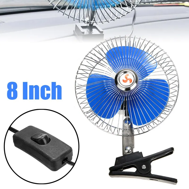 Mayitr 1pc 12V 25W Summer Electric Car Fan Portable Vehicle Auto Fan Oscillating Cooling Fan Low Noise With Cigarette Lighter