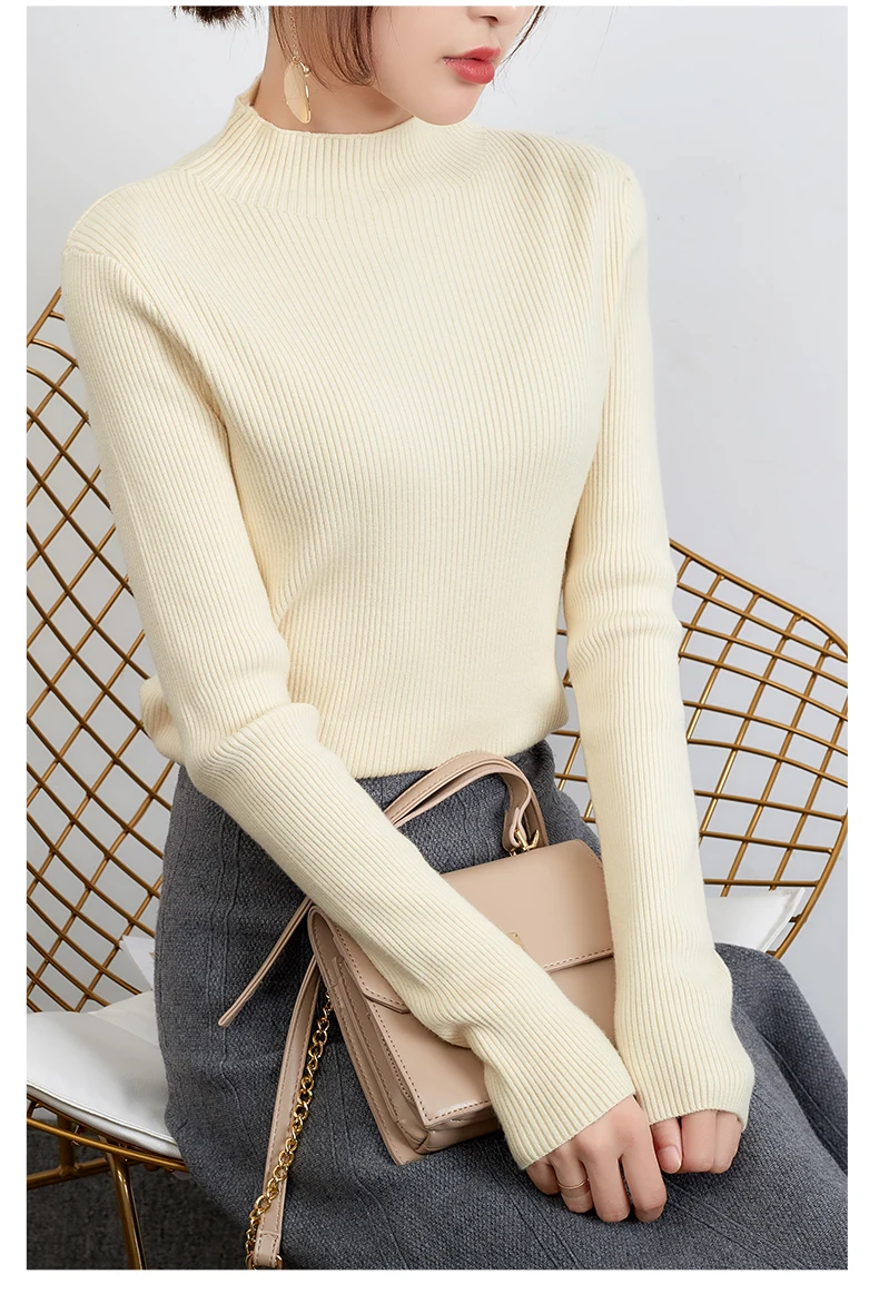 autumn and winter new knit bottoming sweater slim temperament sweater female half high collar sexy fashion pullover