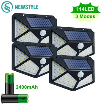 

100/114 LED Solar Light Outdoor Waterproof Solar Powered Lamp PIR Motion Sensor Street Light for Garden Decoration 3 Modes