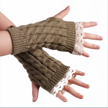 

Fashion Unisex Semi-Long Gloves Knitted Lace Fingerless Winter Gloves Soft Mitten Female Warm Gloves Without Fingers