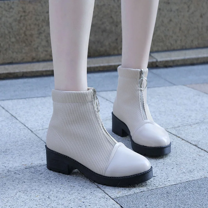 

Front Zipper Short Boots Women's Spring And Autumn 2019 New Style Korean-style Versatile Flat Students Vintage Motorcycle Britis