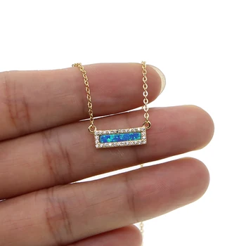 

100% 925 sterling silver highlights collarbone blue opal bar Gem design cute lovely women gift delicate chain necklace
