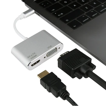 

Portable Computer Type C Hub Multifunction Type-C to HD VGA Cable Converter Laptop Docking Station USB 3.1 4K Video Adapter