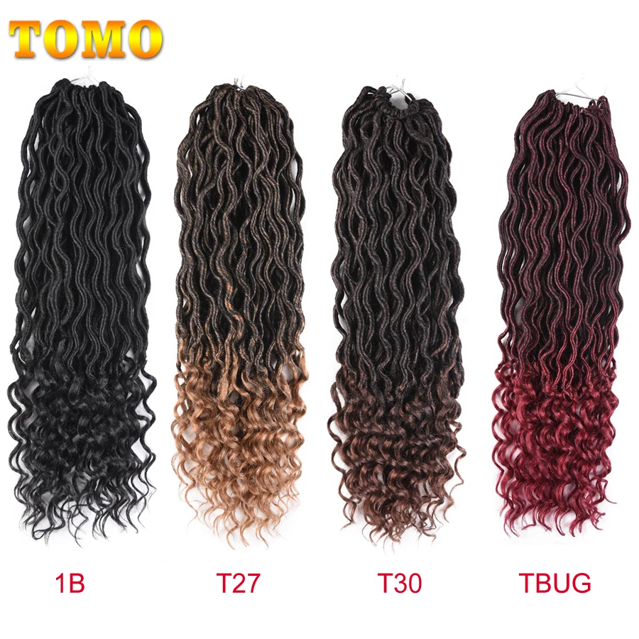 TOMO 20 Inch Goddess Faux Locs Crochet Hair Extensions Synthetic Soft Locs with Curly Ends Wavy Faux Locs Braiding Hair 24 Roots
