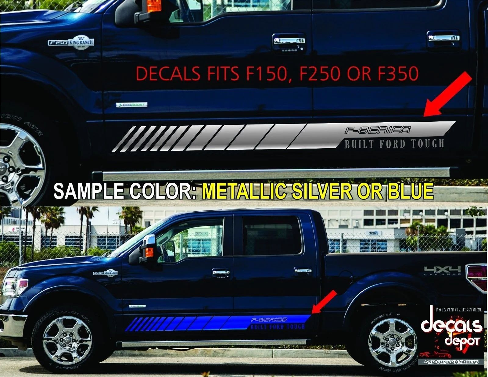 Для 2x виниловая наклейка в полоску подходит для FORD F-150 XL XLT SXT Platinum King Ranch Crew Cab