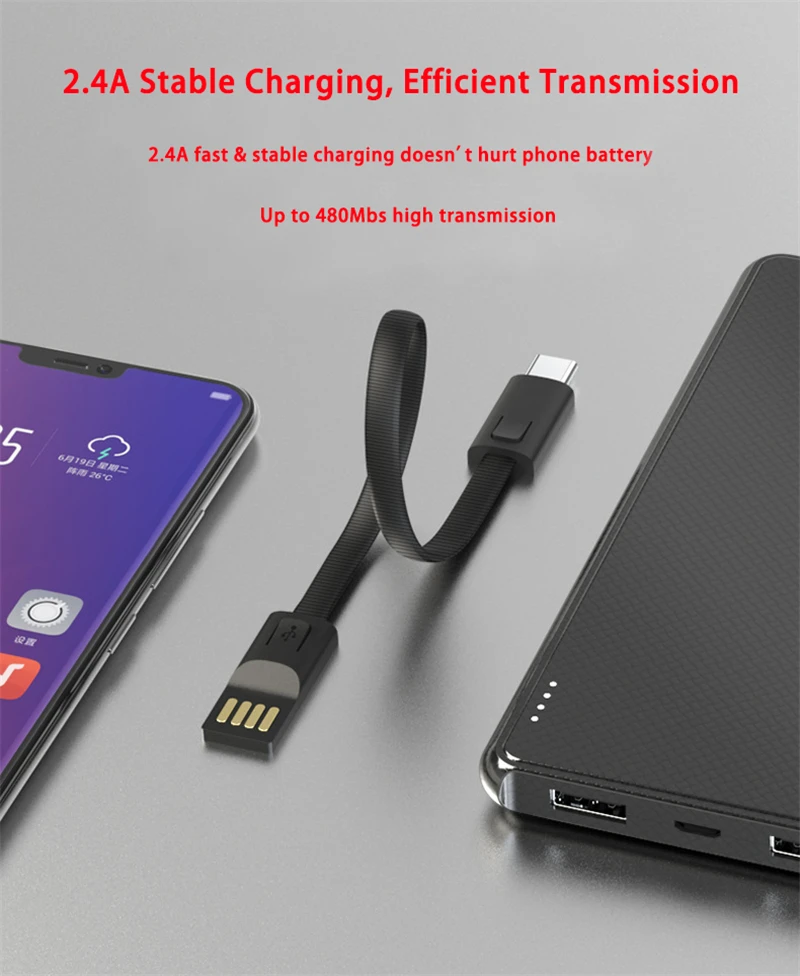 2.4A портативный брелок USB кабель для быстрой зарядки для iPhone XS MAX XR Micro usb type C шнур для зарядки данных для SAMSUNG S10+ Xiaomi