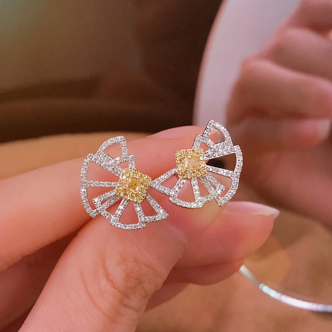 18K Real Gold Yellow Diamond Earring Solid White Real Gold Jewelry(AU750)Women Sleek Chain Fringe Dangle Earrings for Wedding
