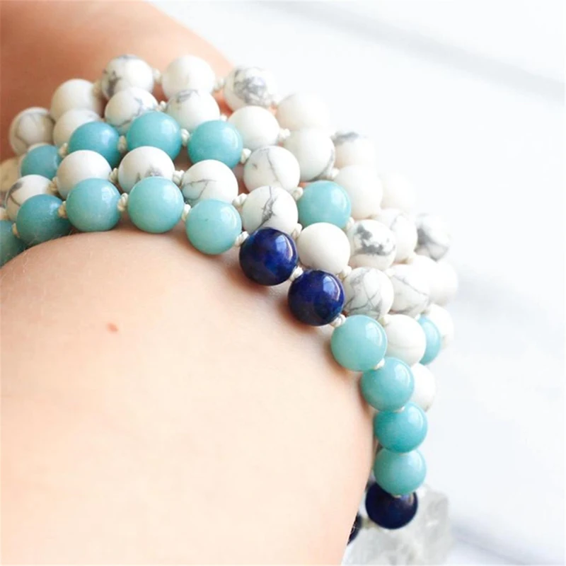 8mm Natural Howlite 108 Beads Handmade Tassel Necklace Healing Unisex Lucky Spirituality Mala Prayer Religious Buddhist Men