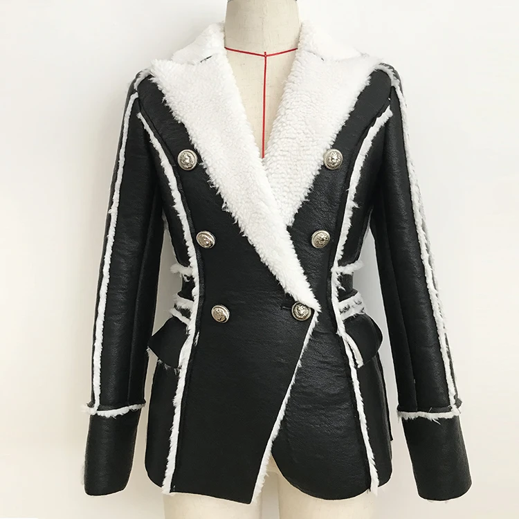 Высокое качество, новинка, зимнее дизайнерское пальто, женское классическое пальто с пуговицами льва, меховая подкладка, синтетическая кожа, Блейзер, куртка