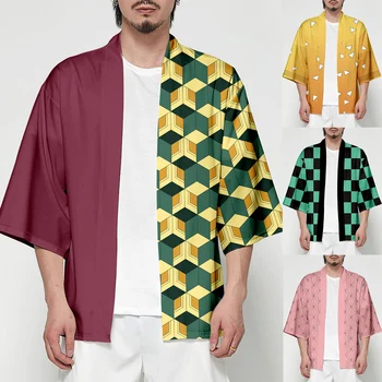 

Men Women Anime Demon Slayer Kimetsu No Yaiba Tanjiro Kamado Cosplay Costume Kimono Plus Size Jackets Halloween Party Prop Tops